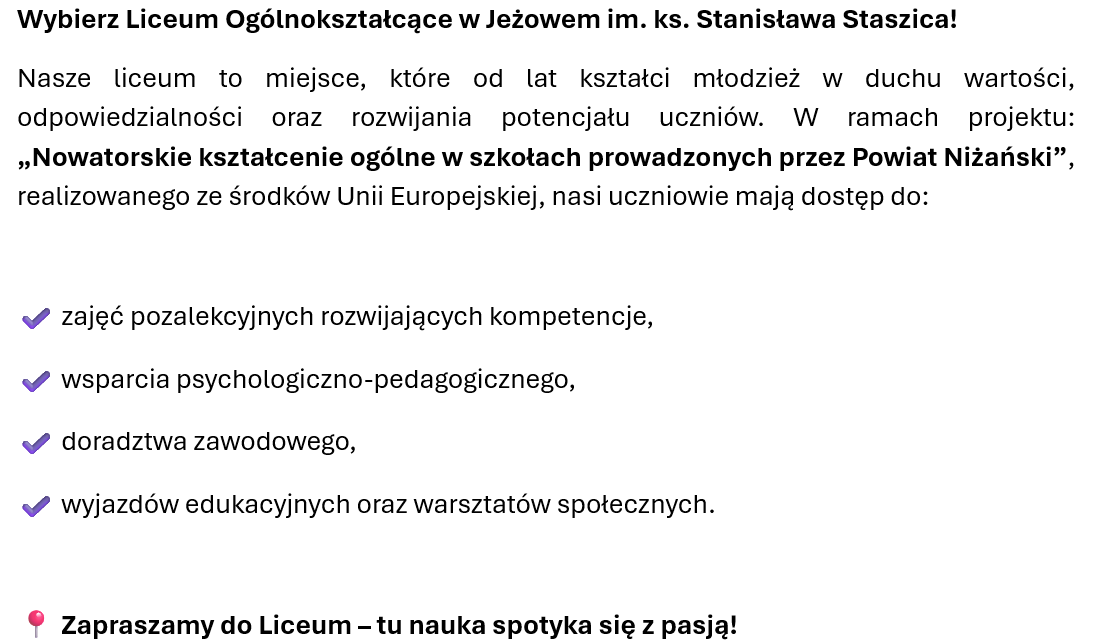 Wybierz Liceum Ogólnokształcące w Jeżowem